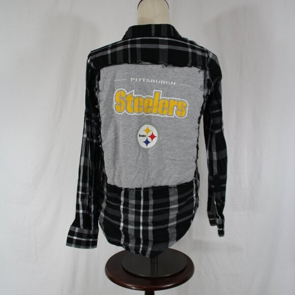 Steelers Flannel Pittsburgh Upcycled Women's Button Down NFL Football Size S - Picture 1 of 7